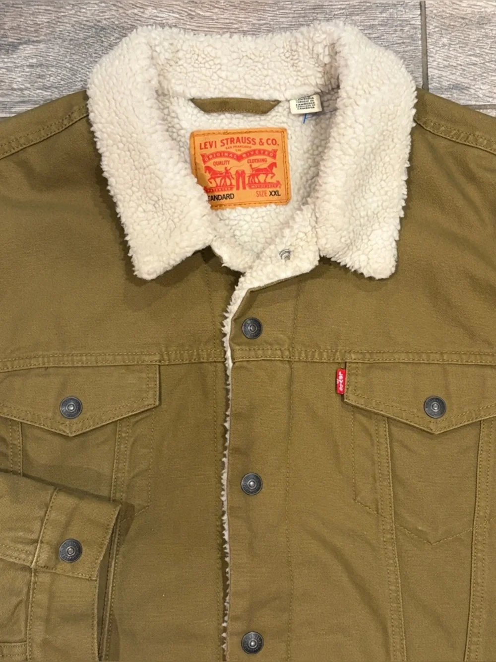 Levi's Men's Sherpa Lined Brown Canvas Trucker Jacket Size XXL 16365-0122 EUC - Picture 2 of 9